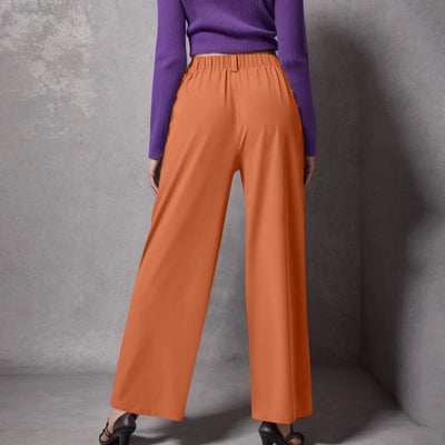 Wide Leg Pants Elastic High Waist Casual And Versatile Suit Pants For Female Simple Fashion Nine Length Trousers With Pockets