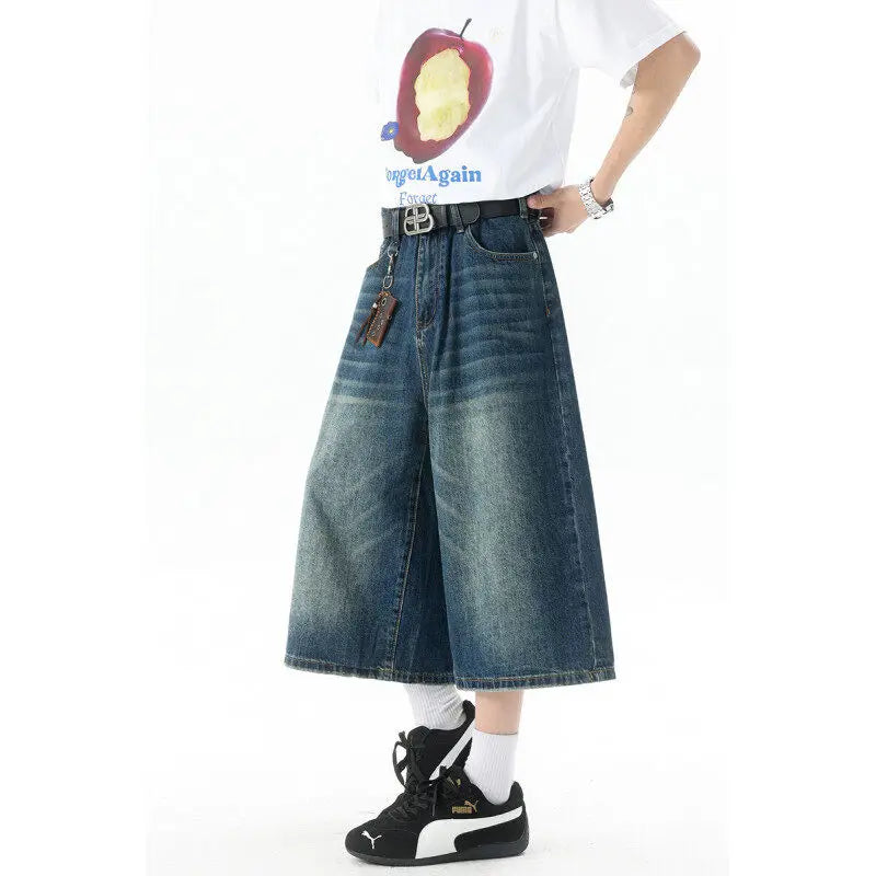 Trendy High-Waisted Wide-Leg Cropped Jeans for Men 2025 Summer Casual Stretch Denim Capri Pants Comfort Fit & Stylish Outfit 8XL