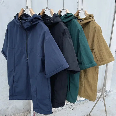 Summer Sweatsuit Sets Men Casual Hoodie T-shirt Short Sleeve Quick Dry Shorts Sports Suits Summer Outdoor Thin Cool Workwear Set