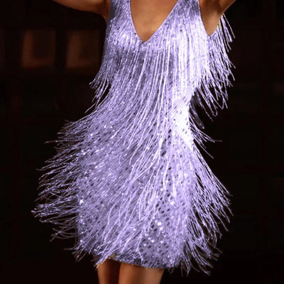Evening Party Dress For Women 2023 Summer Elegant Bodycon Sexy Club Camisole Tassel Dance Mini Dress Female Clothing Vestido Dre