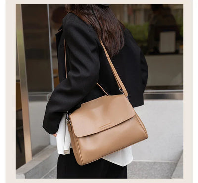 Women's Cowhide Genuine Leather Shoulder Bag Female Fashion Luxury Designer Handbags Ladies Commuting Large Capacity Bucket Bags