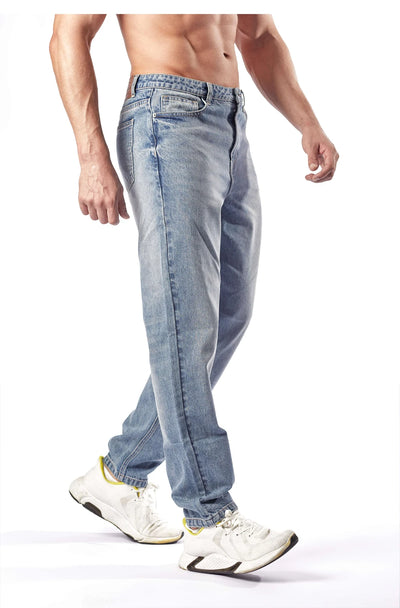 Men's Straight Leg Denim Jeans Male Casual Mid-Waist with Pockets Pants Non-Stretching Outdoor Cotton Fashion Trousers AM-4