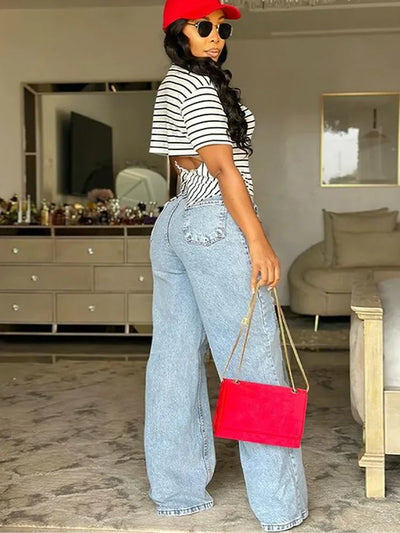 Women Fashion See Trough Jeans Y2k Pockets Pants Vintage Mesh Hollow Sheer High Waist Trousers Girls Straight Wide Leg Bottoms