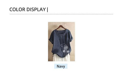 Linen Women's Tops Fashion Floral Printed Cotton Yarn Shirt Fashion Button Design Shirt Sleeve T Shirts