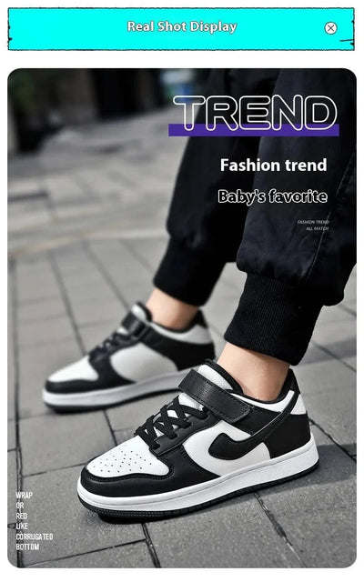 Boys' sports shoes 2025 new leather-covered waterproof children's casual shoes primary school trend non-slip board shoes