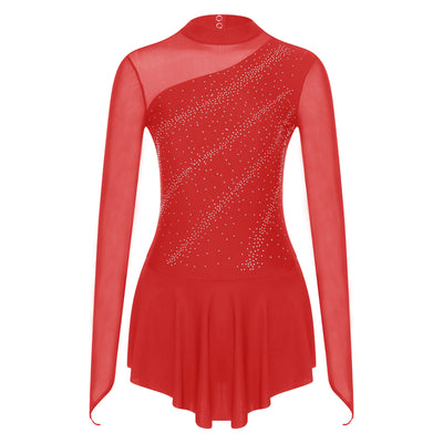 Women Modern Lyrical Dress Camisole Dance Costume Ballet Asymmetric High-Low Mesh Skirted Sleeveless Leotard Gymnastic Dancewear