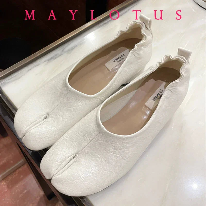 2025 Women Slip on Casual Loafers Chunky Heel Shoe Soft Moccasins Footwear New Fashion Split Toe Shoes Zapatos De Mujer