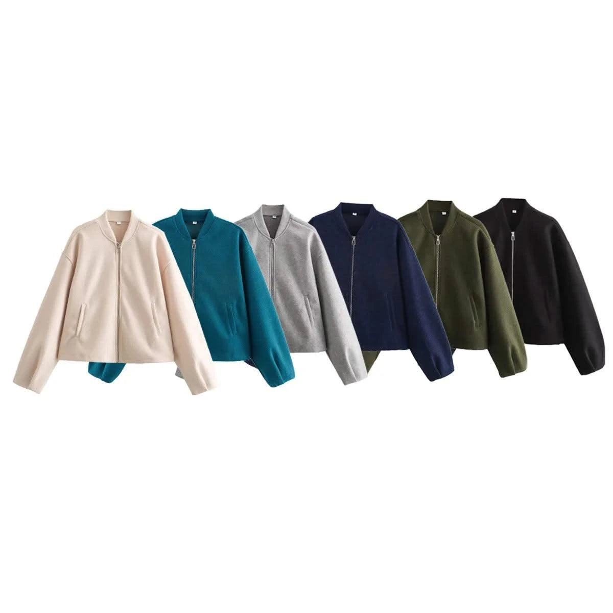 Women's Soft Bomber Jacket High Collar Long Sleeve Zipper Front Pocket