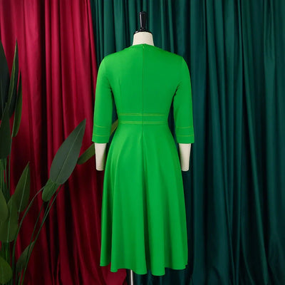 Elegant Dresses for Women Party 2024 Luxury O Neck 3/4 Sleeve High Waisted Pleated A Line Bridesmaid Midi Calf Birthday Dress