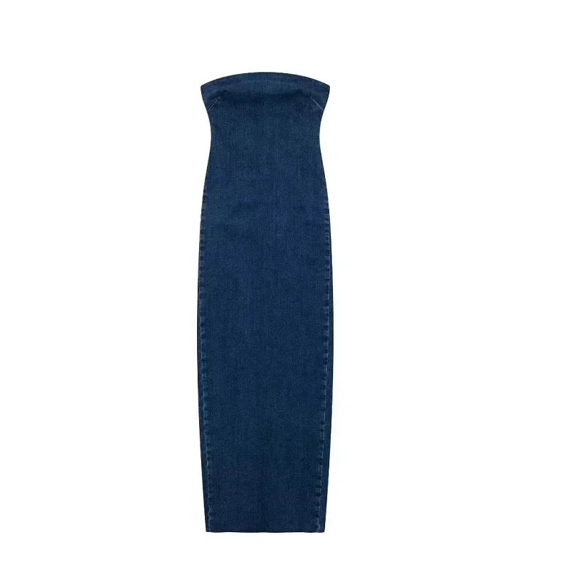 Off Shoulder Denim Dress Woman Blue Corset Long Dress Women Midi Bodycon Dresses For Women 2025 Elegant Party Dresses