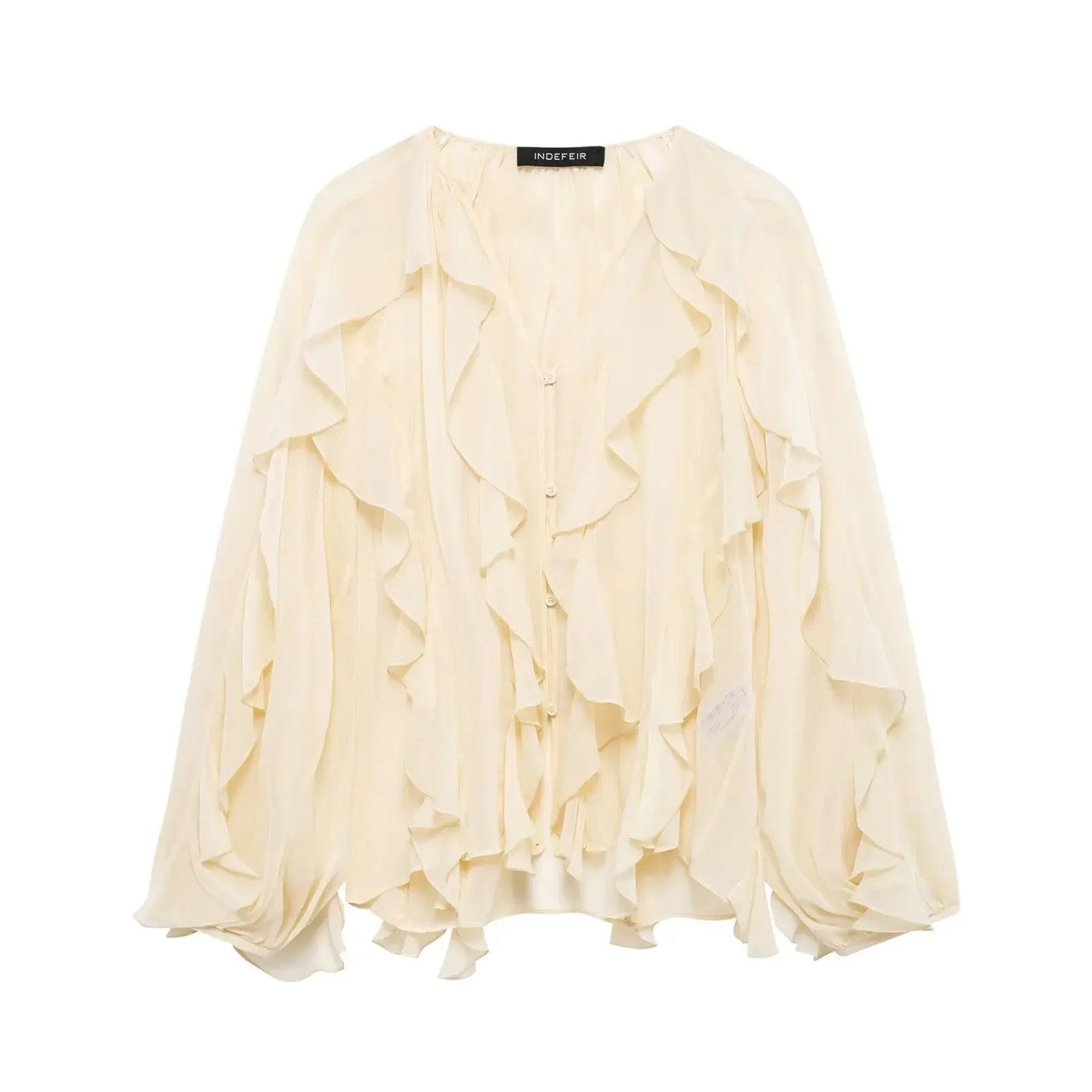 Ruffles Elegant Shirts & Blouses for Women 2025 Long Sleeve Semi-Transparent Tops For Women Spring Shirt And Blouse Top