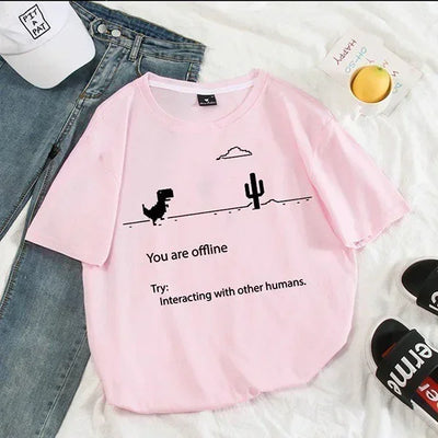 Summer Casual Women T-shirts Ulzzang Streetwear Kawaii Cartoon Dinosaur Print Tshirt Korean Style Tops Harajuku Short