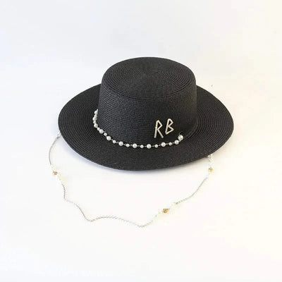 New Women Summer Hats Straw Sun Hat Panama Elegant Straw Fedoras Lady Girl Outdoor Vacation with Pearl Chain Sunshade Beach Hat