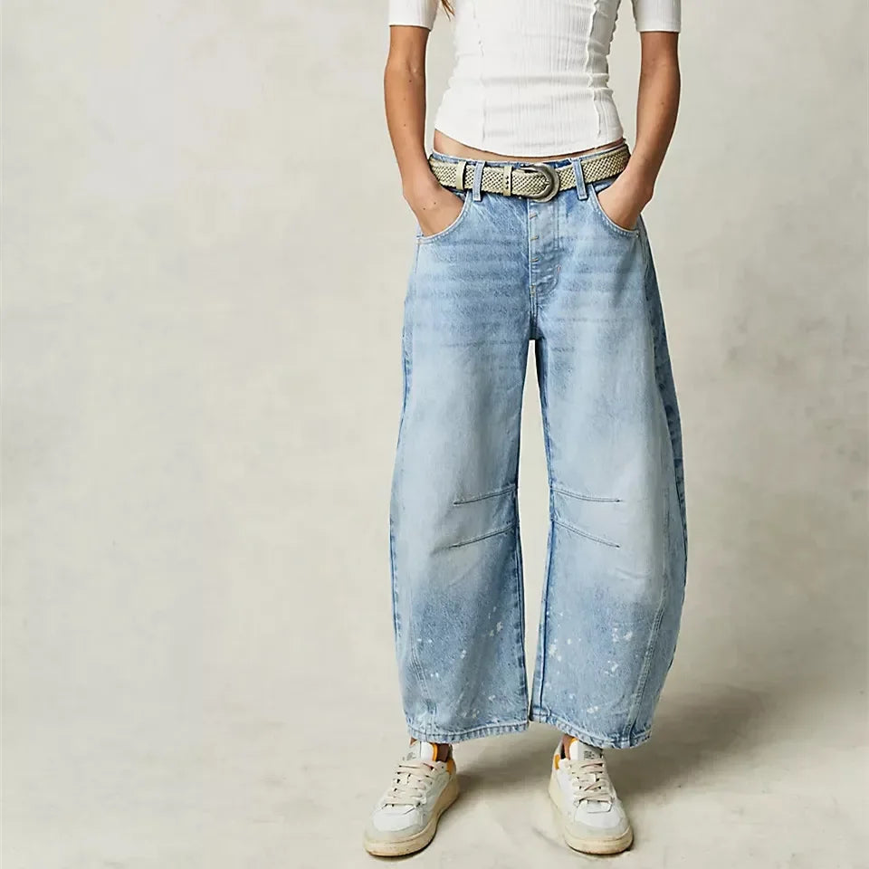 Hirigin Wide Leg Baggy Jeans Women Casual Loose Mid Waist Denim Pants 90s Boyfriend Denim Bloomers Girlfriend Barrel Jeans