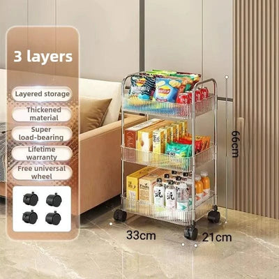 Acrylic Trolley Multilayer Transparent Storage Rack Living Room Snack Storages Shelf Bathroom Mobile Shelf with Wheel Home Items