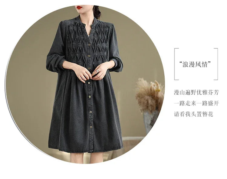 Denim Oversized Autumn Winter Long Sleeve Coat Women Ruffle Fashion Loose Pleated Ladies Jackets Retro Woman Jackets Coats