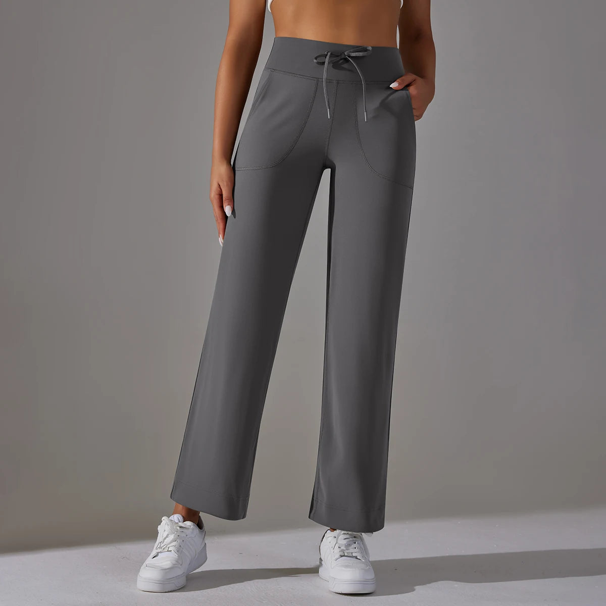 Wide Leg Pants With Pockets Women's Loose Yoga High Waist Legging Drawstring Outdoor Casual Jogging Gym Sports Flare Pants