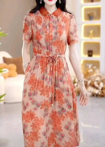 Floral Chiffon Dress for Women in Summer New Fashion Waist-hugging and High-end Temperament Long Skirt Covering Belly Over Knees