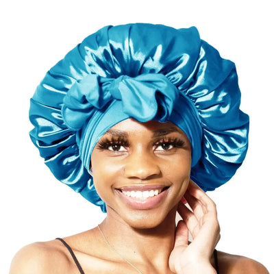 Silk Bonnet for sleeping Women Satin bonnet Hair Bonnet Night Sleep Cap Scarf wrap for Curly Hair with tie Band Black