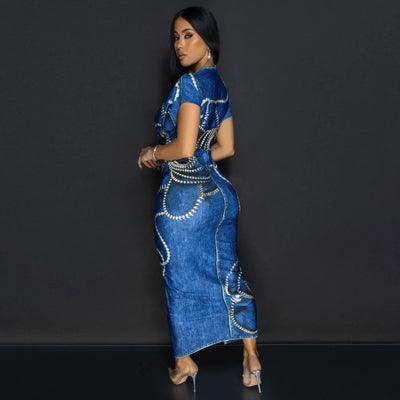 Fashionable Short Sleeve V-Neck Printed Slim Fit African Style Women's Dress K10822 Cross-Border Elegant Chic Dress