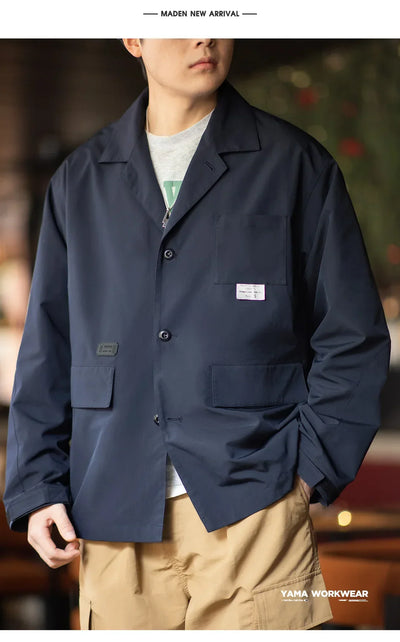Maden Mountain Style Outdoor Multi-Pocket Suit Jacket Cityboy Flat Lapel Casual Versatile Coat Men's Blazer Spring And Autumn