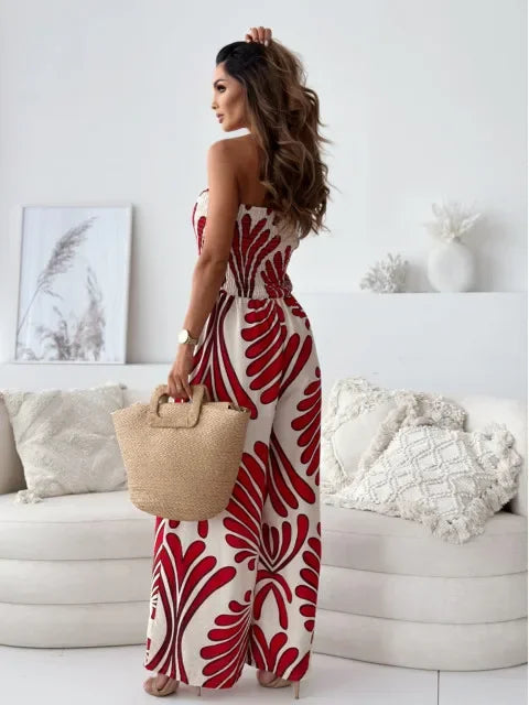 Jumpsuit for Women Fashionable Printed Tube Top Waisted Wide-leg Trousers Elegant One Pieces Jumpsuit for Women