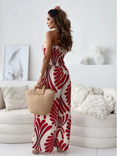 Jumpsuit for Women Fashionable Printed Tube Top Waisted Wide-leg Trousers Elegant One Pieces Jumpsuit for Women
