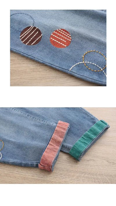 High waisted Jeans for women 2025 Spring Autumn New Korean version Loose Embroidered patch fabric Nine point Harem Pants Female