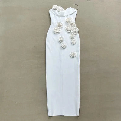 Pink Red Color Women Sexy Strapless Off the Shoulder Florals Bodycon Long Bandage Dress Celebrate Fashion Evening Party Outfit