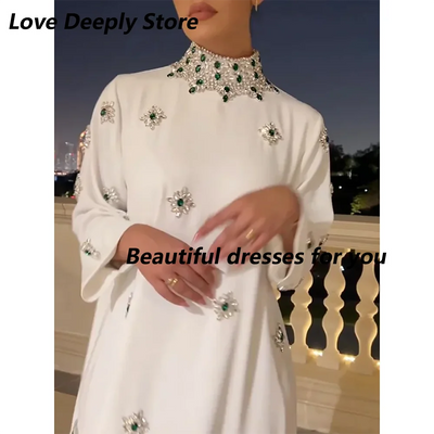 Customized Luxurious High Neck Beading Women's Evening Dresses for Birthday Party A-line Long Sleeves Party Dresses