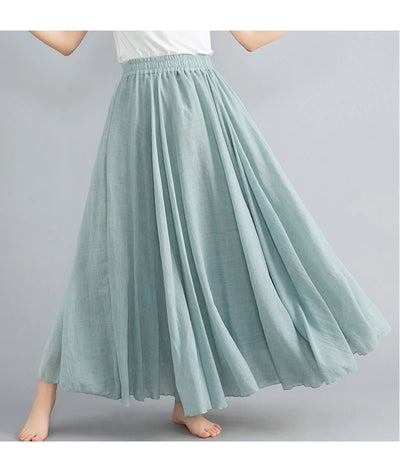 Fashion Cotton Linen Clothes Women Skirts Maxi Y2k Elegant Beach Saia Ropa Mujer Casual Vestido Boho Long Skirt Faldas Harajuku