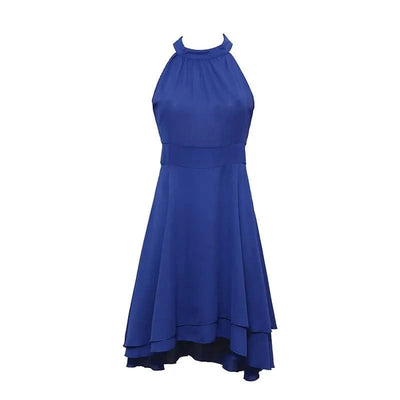 Women Elegant Dress Summer Solid High Waist Halter Sleeveless Midi Dresses Ladies Cropped Layered Chiffon Party Slim Dresses