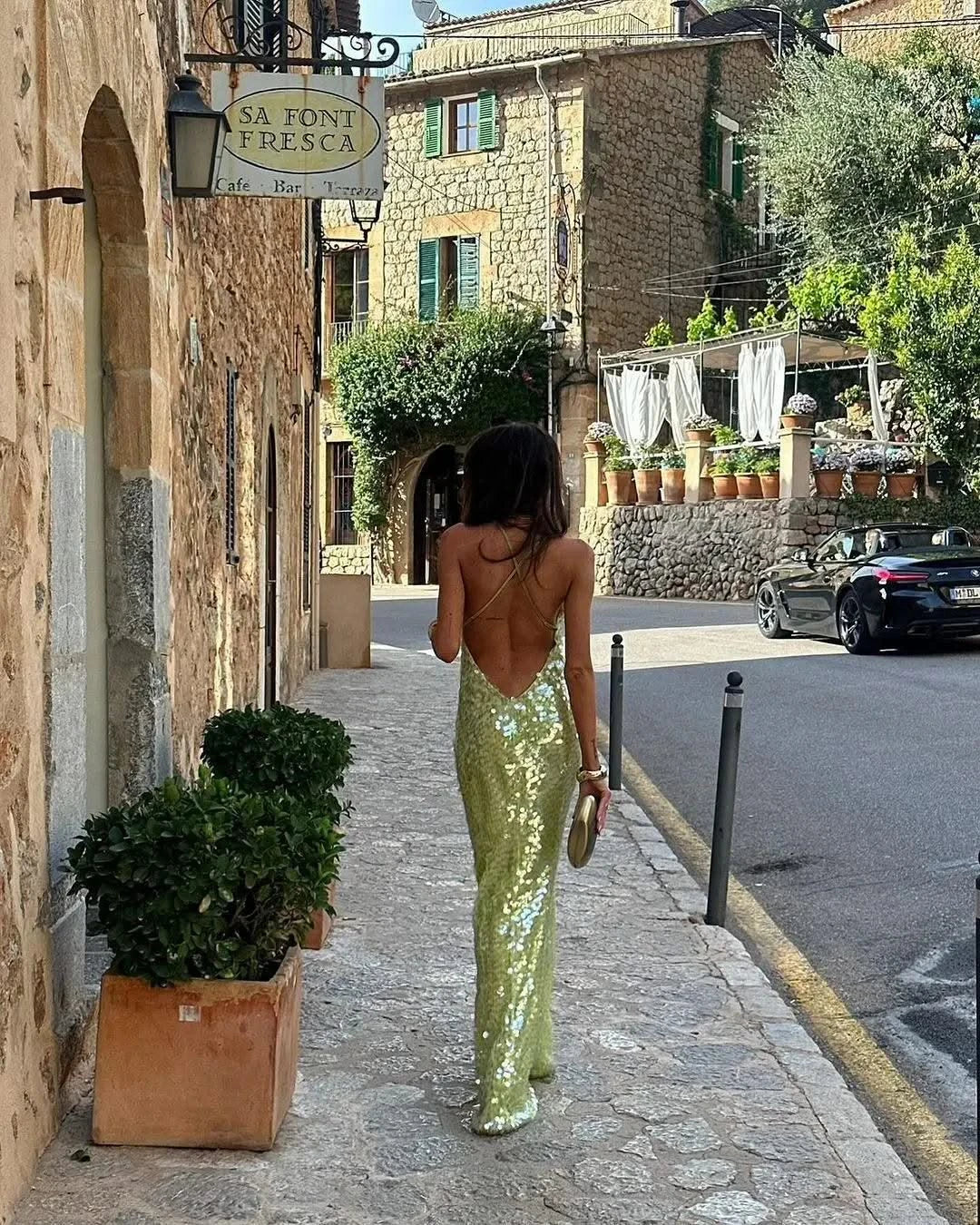 Shiny Sequins Off Shoulder Open Back Long Slim Maxi Dresses | Women, Girls | Summer Vacation Evening Party Gown