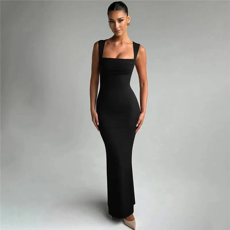 Royal Style Square Collar Sleeveless Sexy Maxi Dress For Women