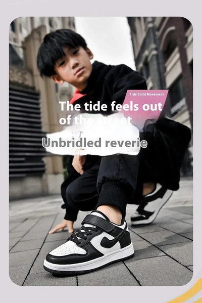 Boys' sports shoes 2025 new leather-covered waterproof children's casual shoes primary school trend non-slip board shoes