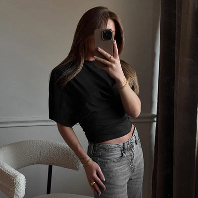 Women's cotton t-shirt summer 2025 baggy crop top French style elegant blouses Sense of design Short sleeve tee casual y25tp031