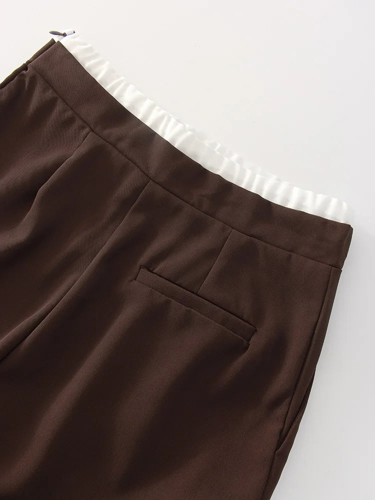 Wide Leg Pants For Women Straight Autumn Coffee Tie Up Casual Trousers Women Gray Loose Pants Ladies Black Trousers Office