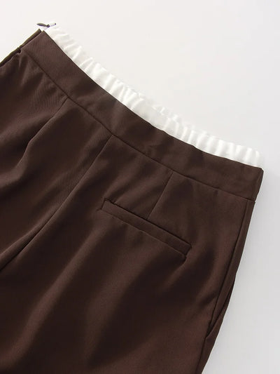 Wide Leg Pants For Women Straight Autumn Coffee Tie Up Casual Trousers Women Gray Loose Pants Ladies Black Trousers Office