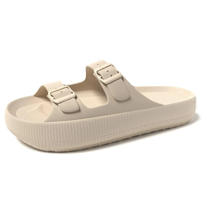 Women's Slippers Fashion Thick Sole Double Buckle Sandals Men Pool Beach Garden Quick Dry Open Toe Indoor Outdoor Shoes