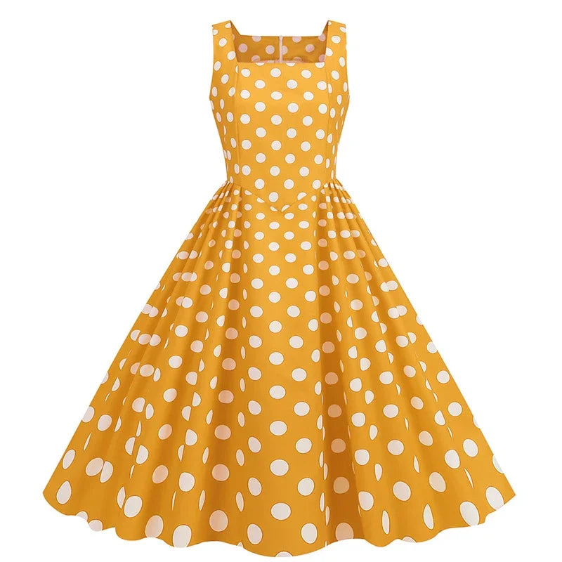 New Summer Party Dress Women 2024 Bohemian Point Dot Printed Dress Elegant Sexy Sleeveless Pleated Casual Beach Vestidos