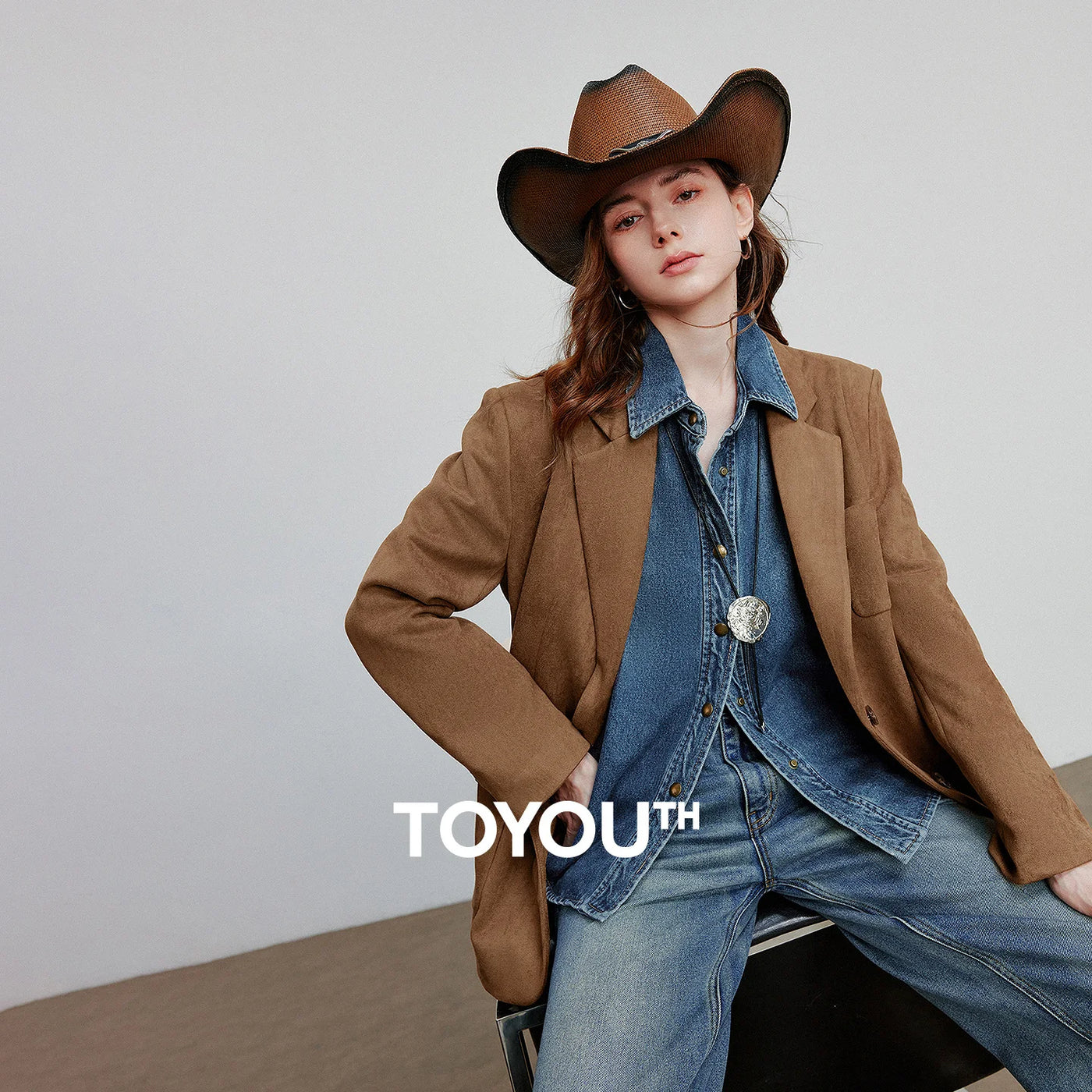 TOYOUTH Women Blazer 2025 Autumn New Barn Style Retro Brown Suede Lightweight Lapel Collar Single Breasted Button Suit Coat