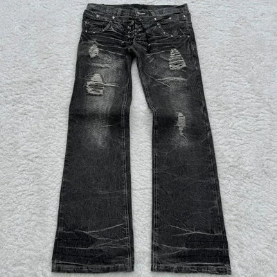 Fashionable high street double waisted lace up micro flared women jeans Y2K retro Harajuku washed design for men and women jeans