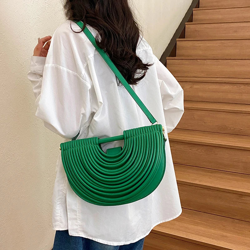 Handbags for Women 2025 New Gold Luxury Designer Brand Handwoven Noodle Bags Rope Knotted Pulled Half Moon Silver Evening Clutch