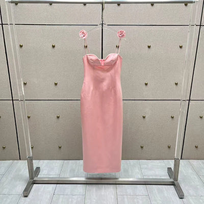 Women's dress New 3D flower decorated sleeveless long dresses for summer 2025 Sexy backless suspender midi dresses party dresses