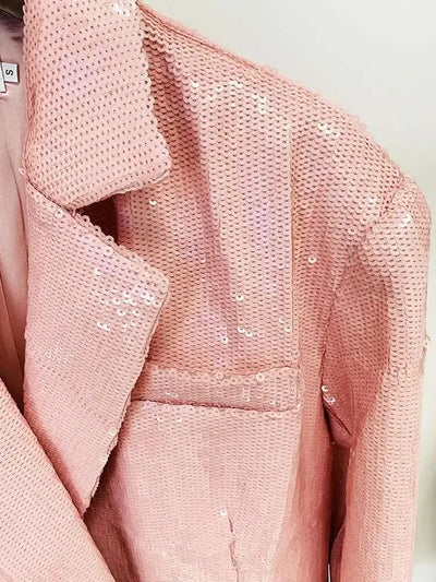 DEAT Fashion Women's Blazer Notched Collar Double Breasted Sequins Full Sleeves Pink Suit Jackets Autumn 2025 New Tide 7AB643