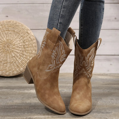 Shoes for Women New Embroidered Western Cowboy Boots Women Autumn Pointed Toe Thick Heel High Knee Boots Woman Botas De Mujer