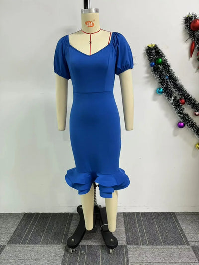Elegant Party Dress for Women Ruffle Evening Dresses Lantern Short Sleeve Fishtail Tiered Wedding Dress Women