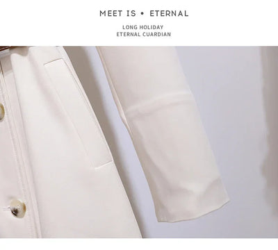 Women's Dress Double Breasted Elegant Dresses for Women 2025 Autumn Off white Dress Belt Knee-Length Solid Fashion Woman Clothes