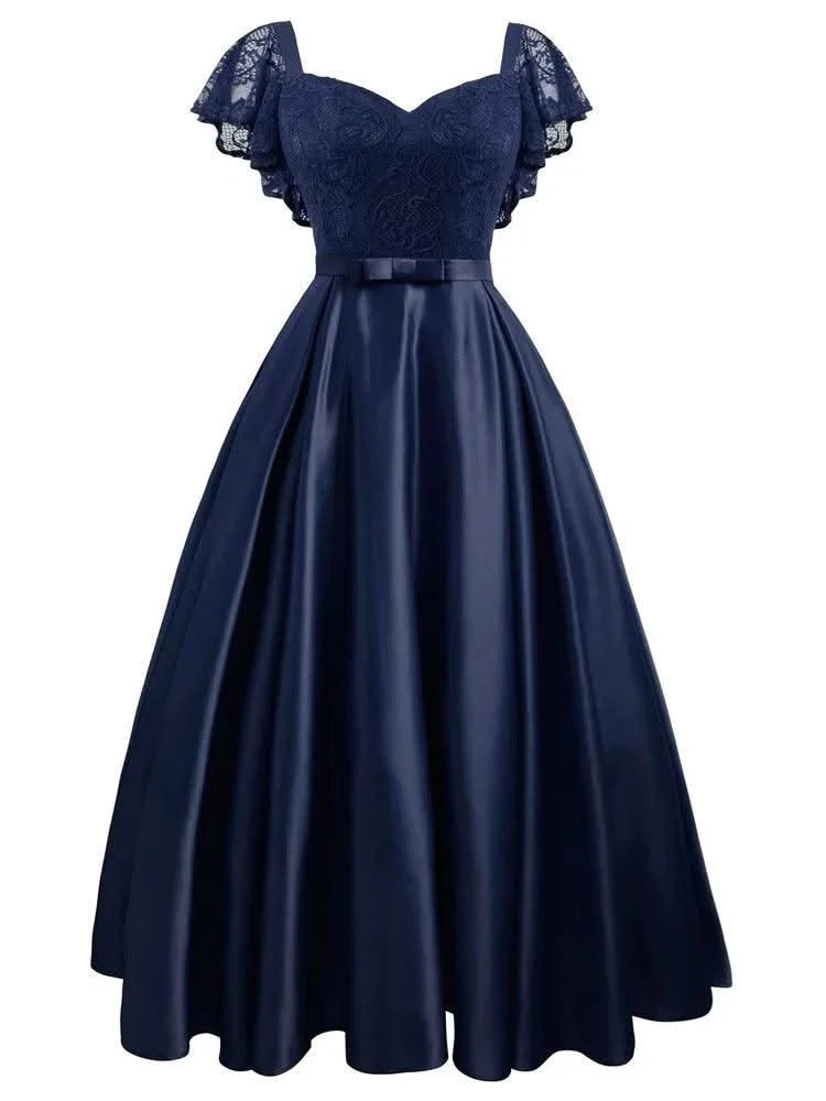 Summer Burgundy Party Dress Floral Lace Long Women Short Sleeve Ruffle Elegant Red Blue Black Casual Maxi Date Satin Vestidos