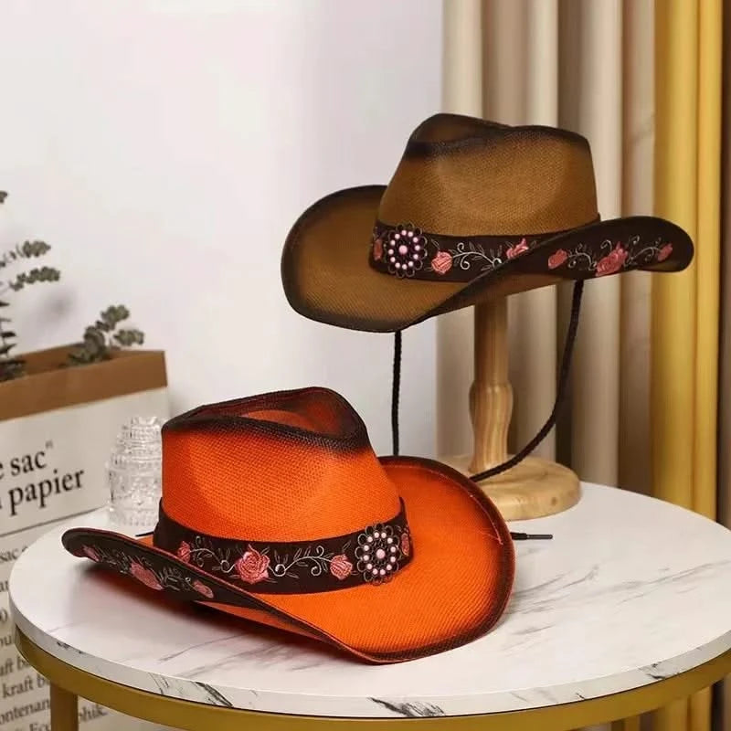 New Lake Blue Western Cowboy Straw Hat 2024 Spring and Summer New Outdoor Sun Hat Men's and Women's Cowboy Hat gorras